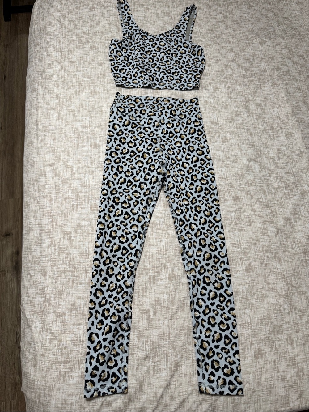 Leopard Print Two-Piece Active Set in Pale Blue and Black